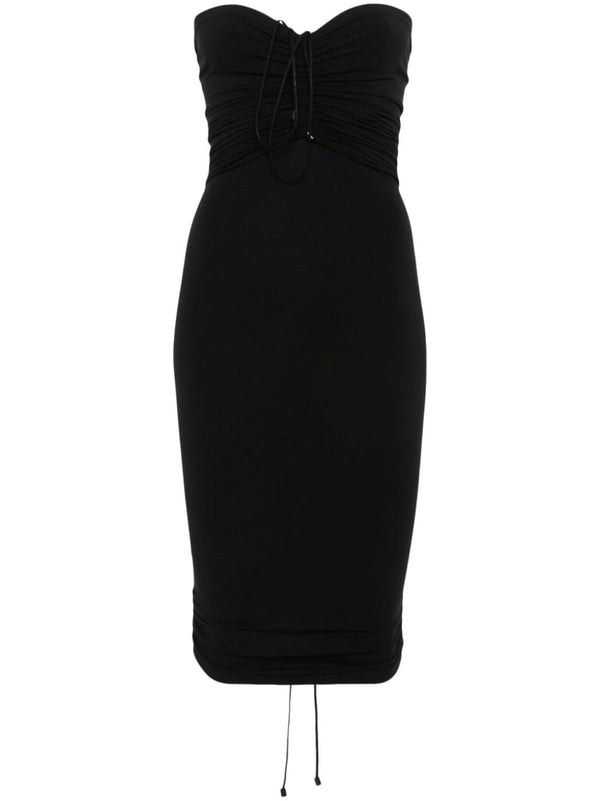 Wolford Fatal Draping Strapless Mini Dress Black Stretch Jersey For Women With Adjustable Neck And Slit