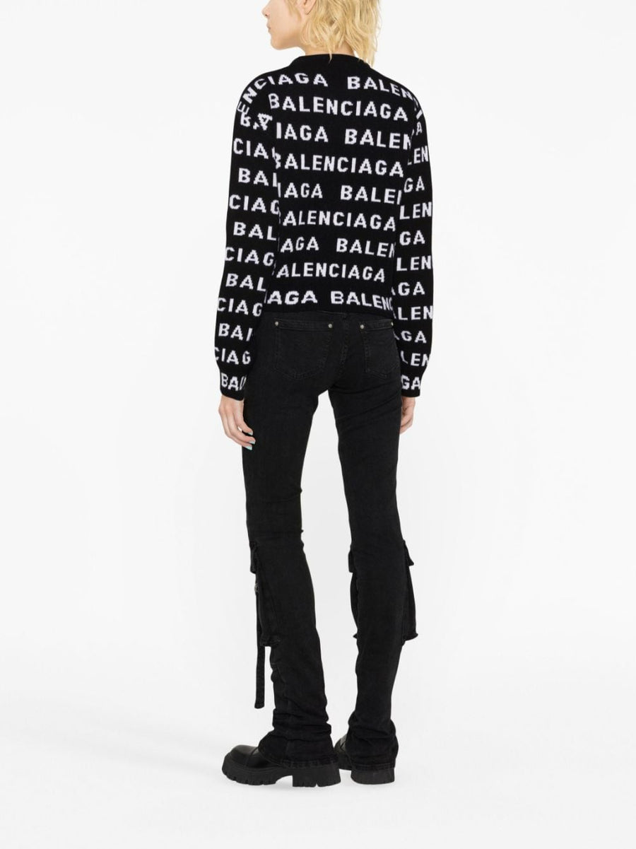Balenciaga Logo Wool Cropped Sweater For Women With Bold Intarsia Logo And Premium Warmth