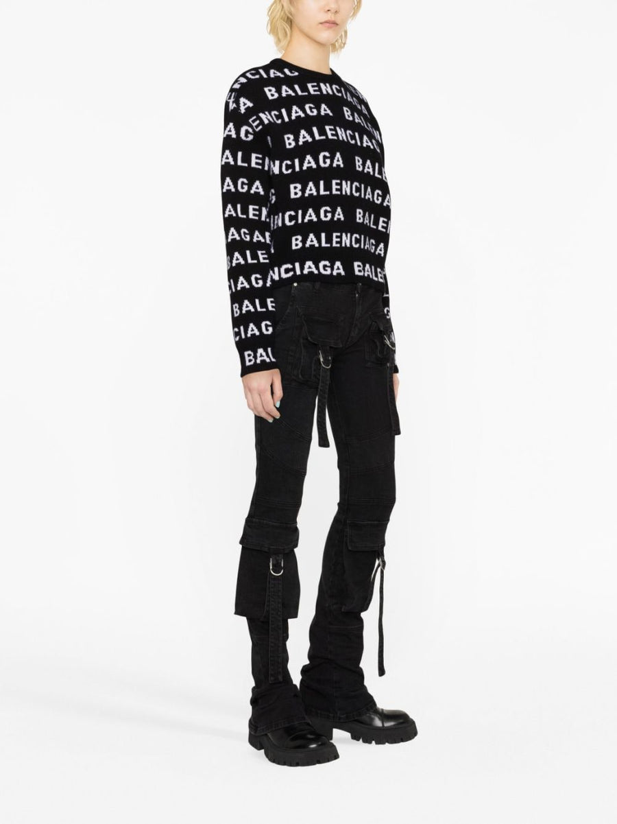 Balenciaga Logo Wool Cropped Sweater For Women With Bold Intarsia Logo And Premium Warmth