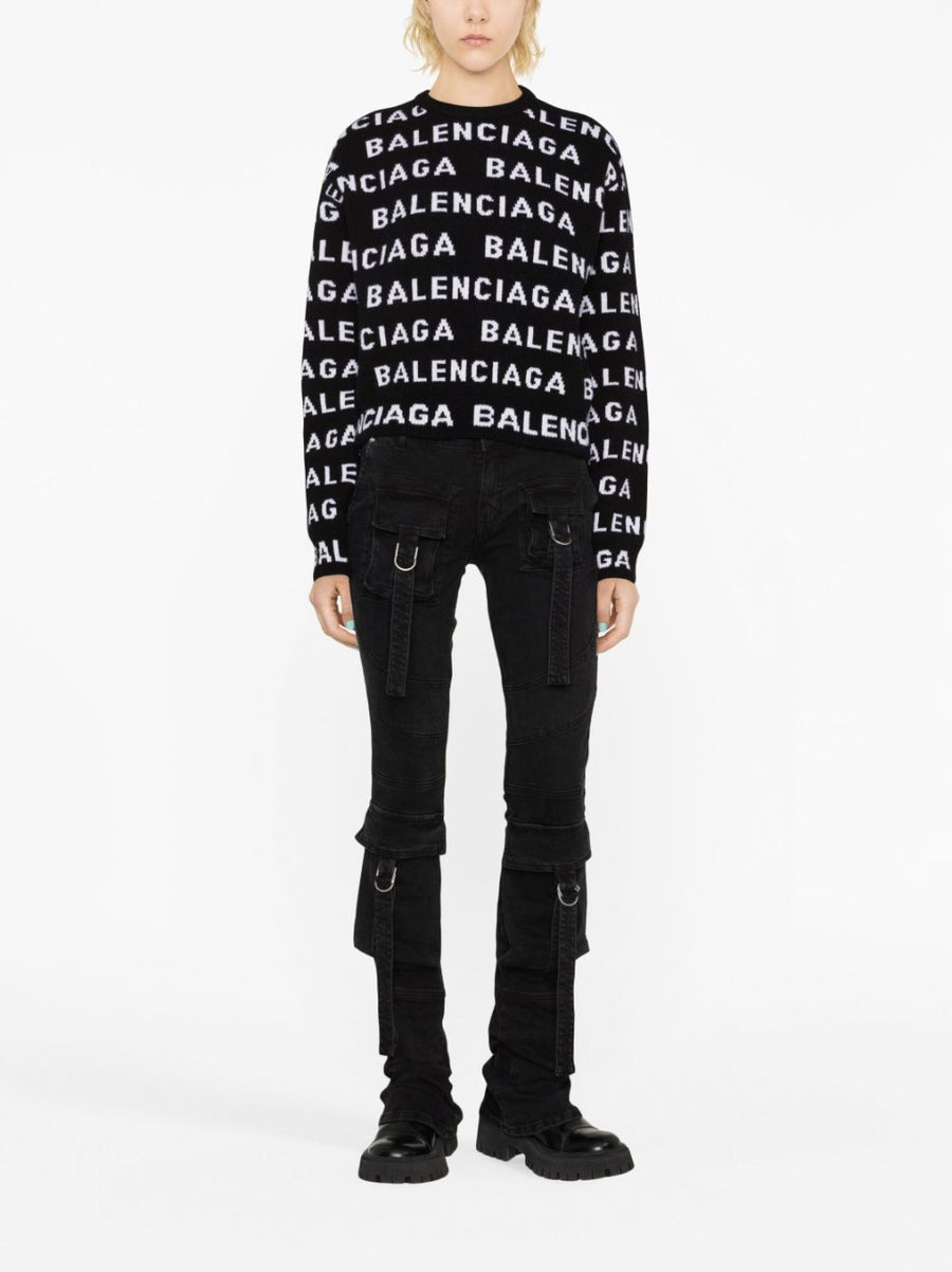 Balenciaga Logo Wool Cropped Sweater For Women With Bold Intarsia Logo And Premium Warmth