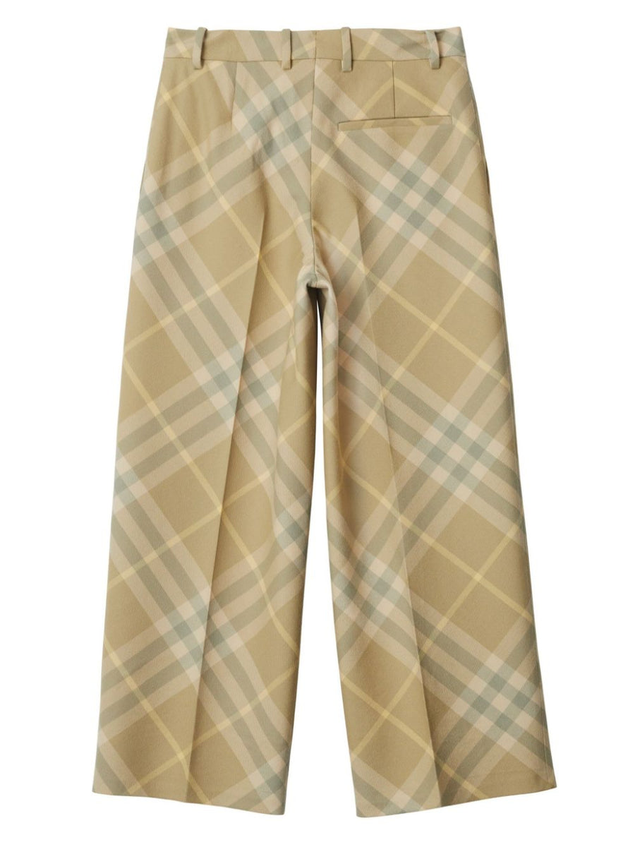 Burberry Check Print Tailored Wool Trousers For Women Sesame Beige Straight Leg Versatile For Work And Weekend