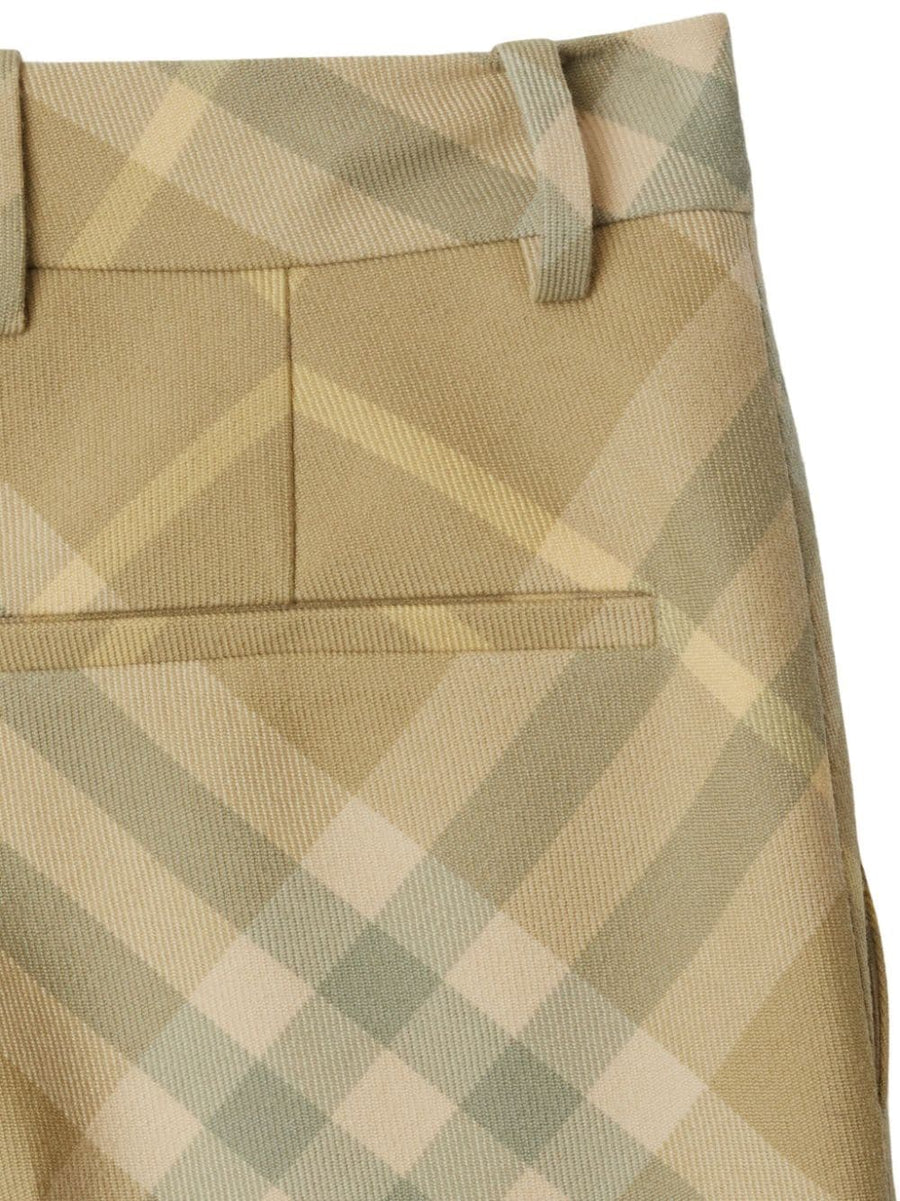 Burberry Check Print Tailored Wool Trousers For Women Sesame Beige Straight Leg Versatile For Work And Weekend