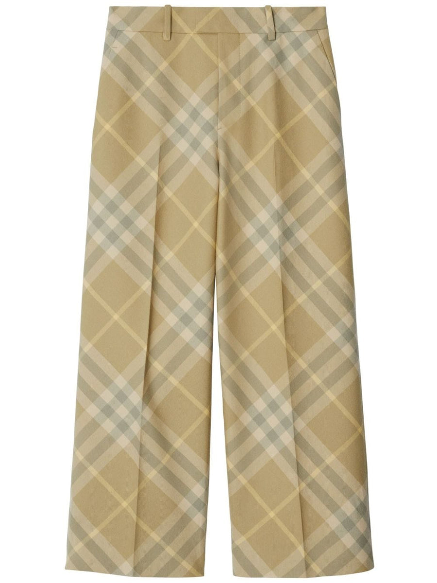 Burberry Check Print Tailored Wool Trousers For Women Sesame Beige Straight Leg Versatile For Work And Weekend