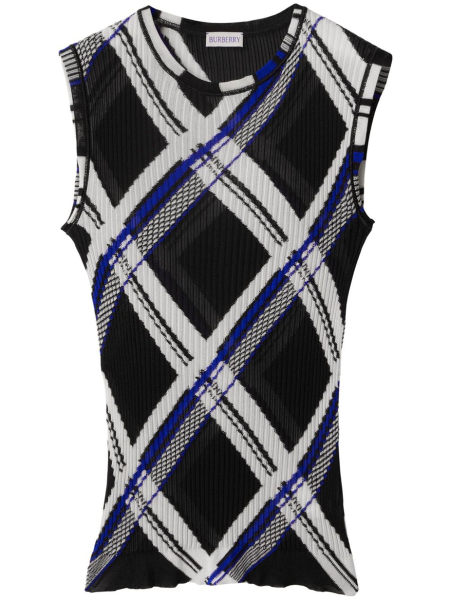 Burberry Silk Check Top For Men Featuring Ribbed Knit Jacquard And Minimalist Luxury