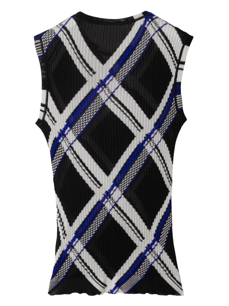 Burberry Silk Check Top For Men Featuring Ribbed Knit Jacquard And Minimalist Luxury