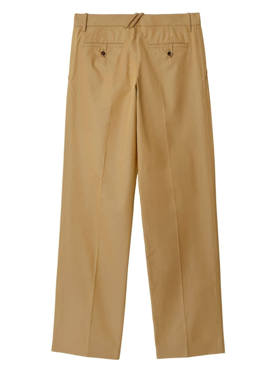 Burberry Straight Leg Cotton Trousers For Men Beige With Concealed Front Fastening And Pressed Crease
