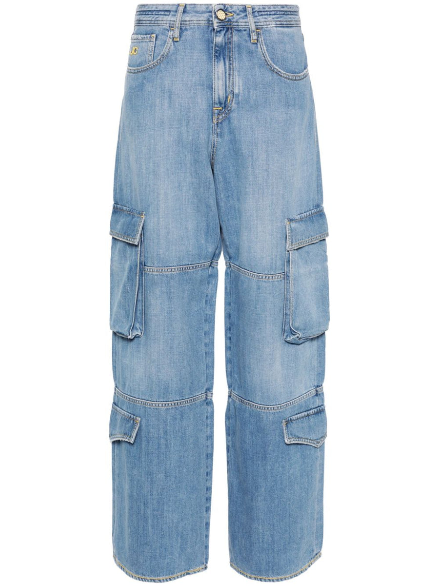 Jacob Cohen Riri Relaxed Cargo Jeans For Women Navy Cotton Lyocell Blend Premium Comfort