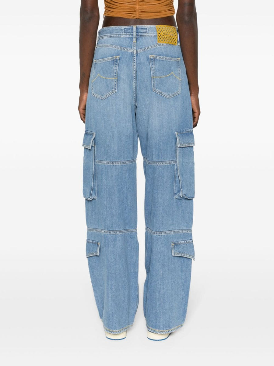 Jacob Cohen Riri Relaxed Cargo Jeans For Women Navy Cotton Lyocell Blend Premium Comfort