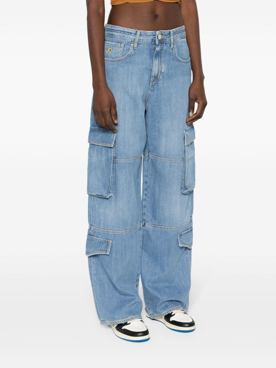 Jacob Cohen Riri Relaxed Cargo Jeans For Women Navy Cotton Lyocell Blend Premium Comfort