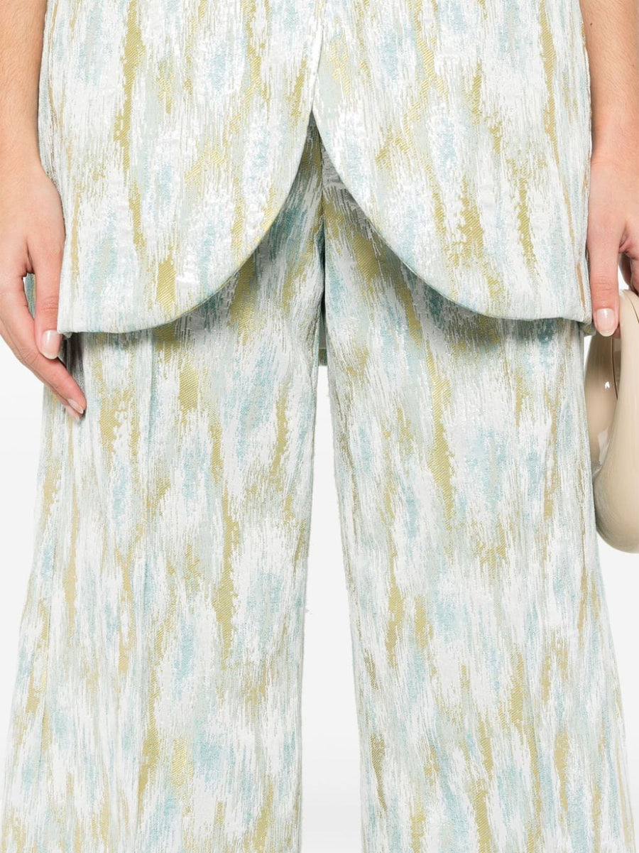 Erika Cavallini Semi-Couture Printed Cropped Trousers For Women Luxurious Multicolor Jacquard Wide Leg Smart Casual