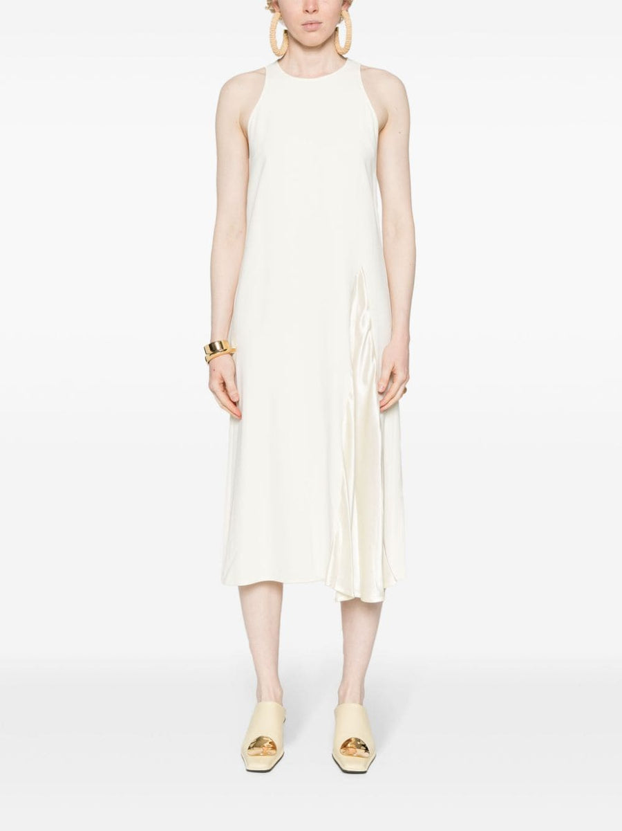 Erika Cavallini Semi Couture Sleeveless Midi Dress Cream White Round Neck Racerback Stretch Viscose For Women