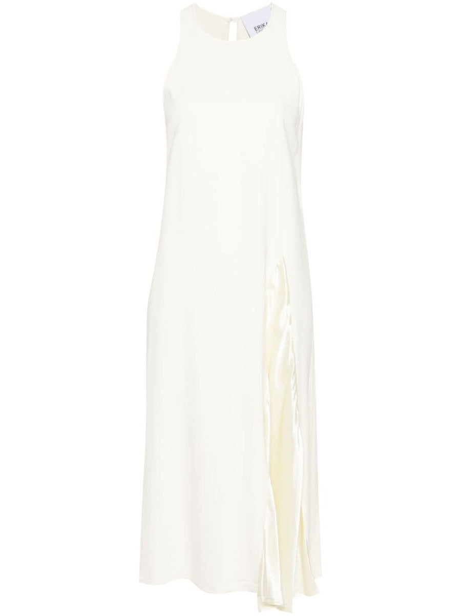 Erika Cavallini Semi Couture Sleeveless Midi Dress Cream White Round Neck Racerback Stretch Viscose For Women