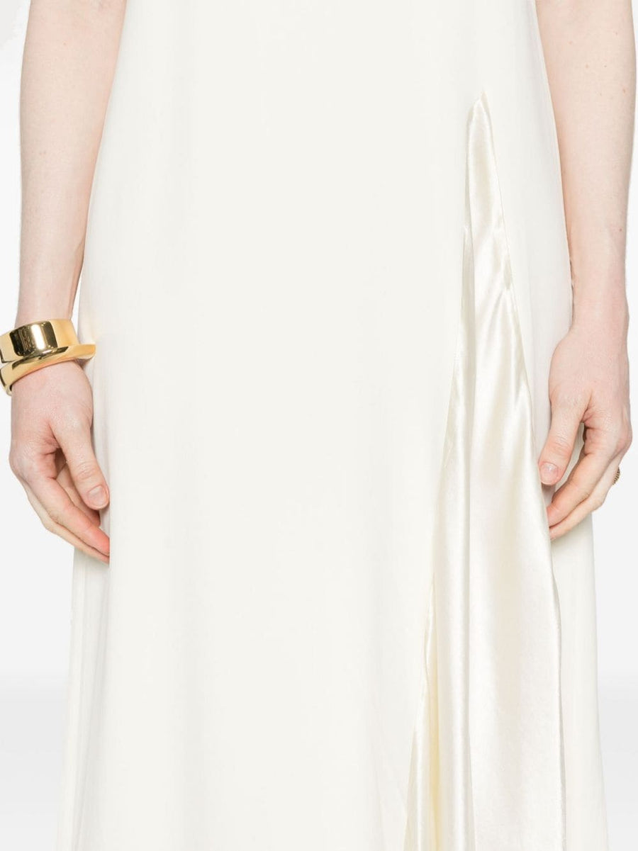 Erika Cavallini Semi Couture Sleeveless Midi Dress Cream White Round Neck Racerback Stretch Viscose For Women