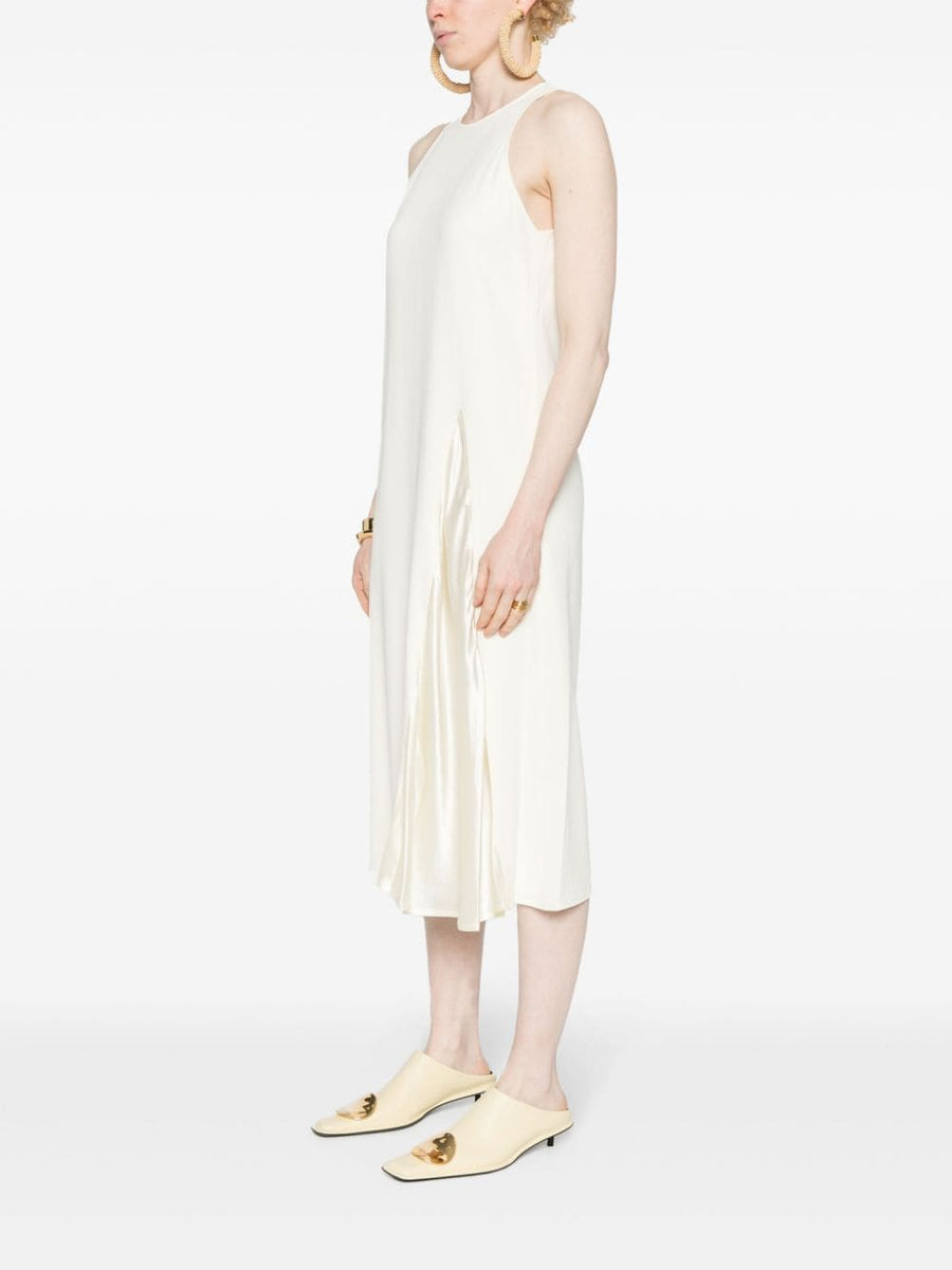 Erika Cavallini Semi Couture Sleeveless Midi Dress Cream White Round Neck Racerback Stretch Viscose For Women