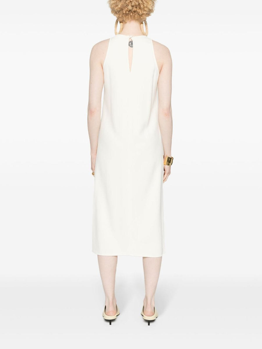 Erika Cavallini Semi Couture Sleeveless Midi Dress Cream White Round Neck Racerback Stretch Viscose For Women