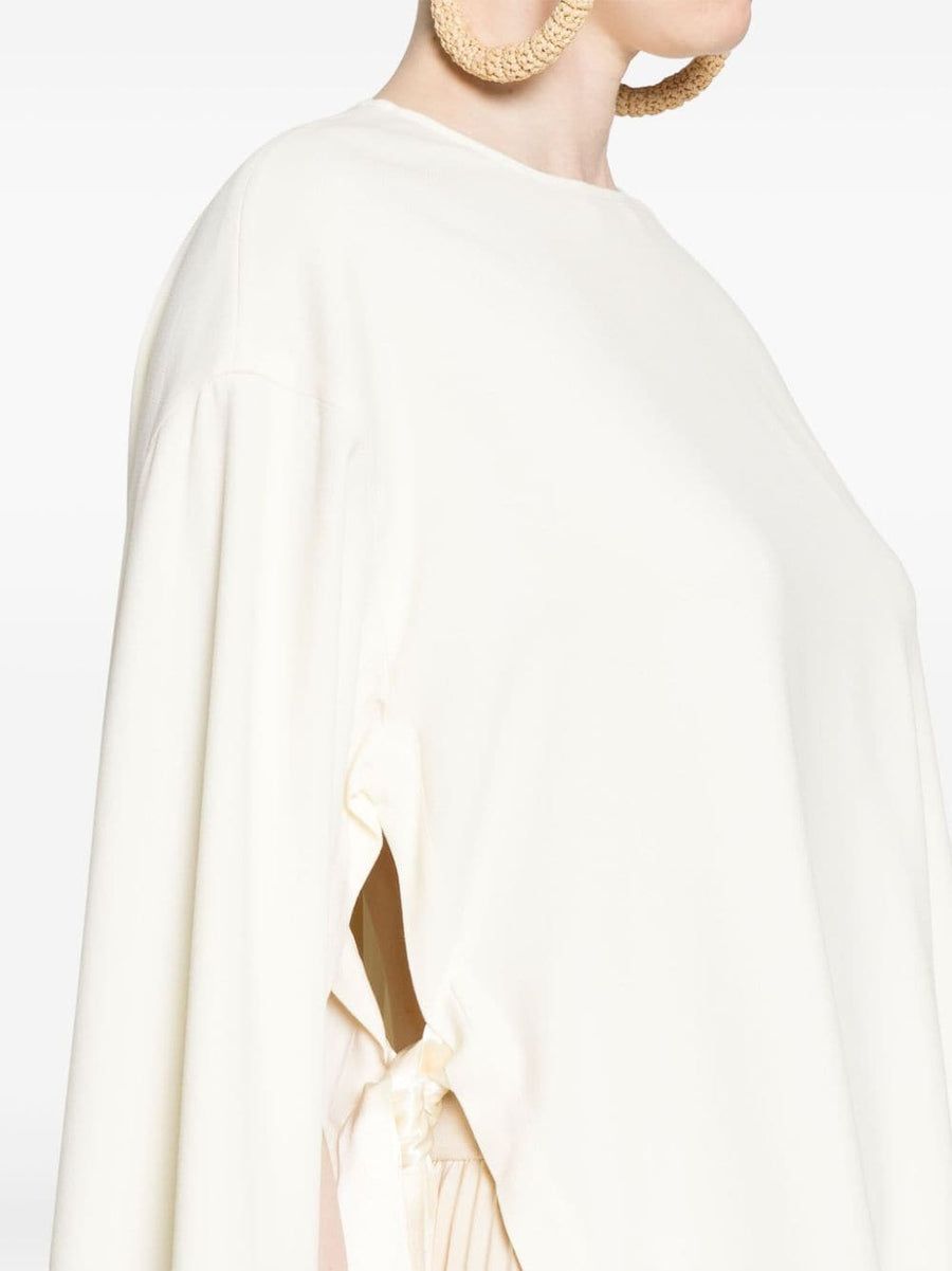 Erika Cavallini Semi Couture Cady Texture Blouse For Women Round Neckline Wide Sleeves Satin Self Tie