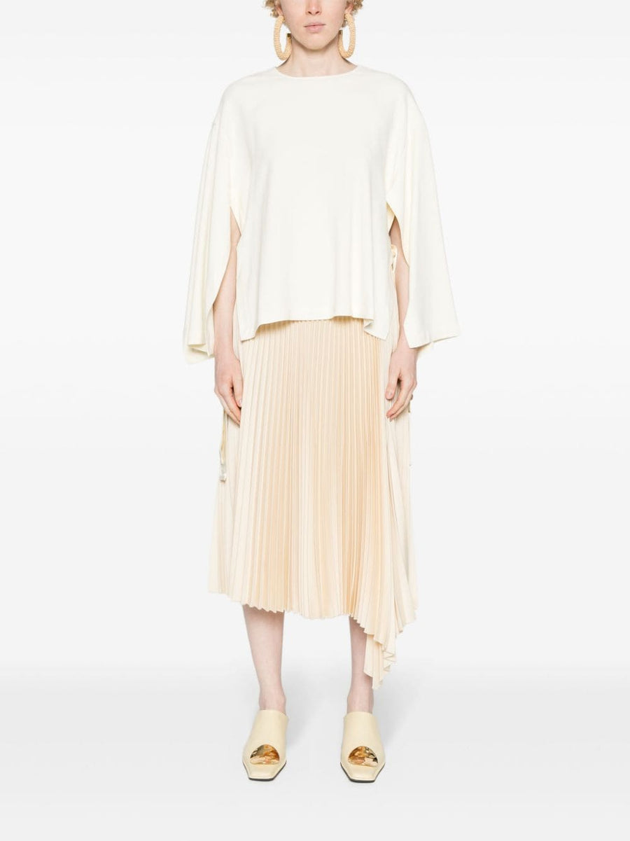 Erika Cavallini Semi Couture Cady Texture Blouse For Women Round Neckline Wide Sleeves Satin Self Tie