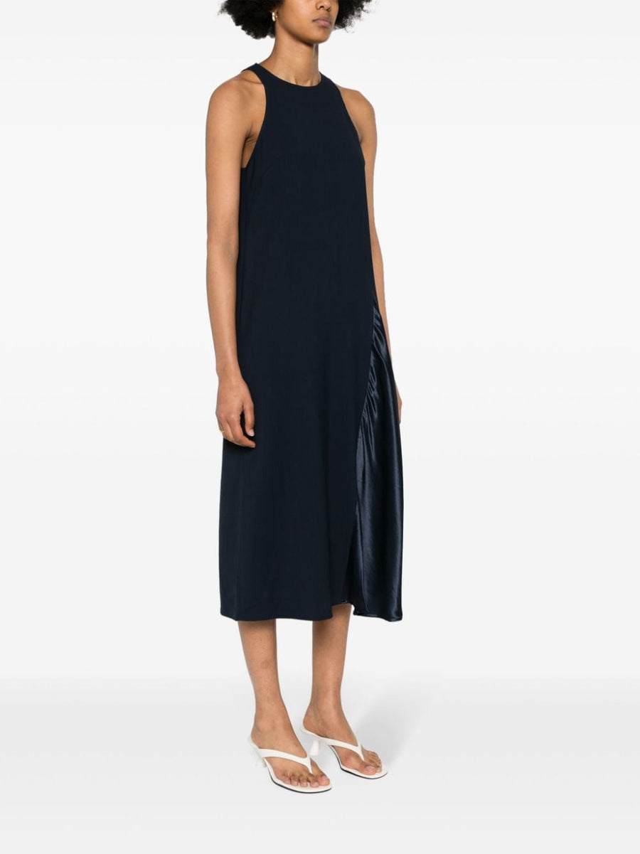 Erika Cavallini Semi Couture Navy Sleeveless Midi Dress For Women Elegant Viscose Blend With Subtle Cady Texture