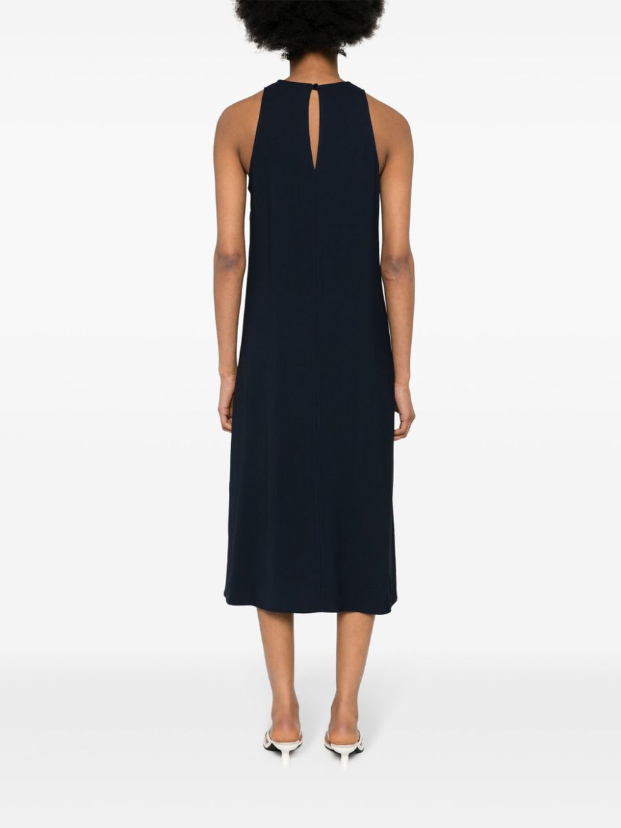 Erika Cavallini Semi Couture Navy Sleeveless Midi Dress For Women Elegant Viscose Blend With Subtle Cady Texture