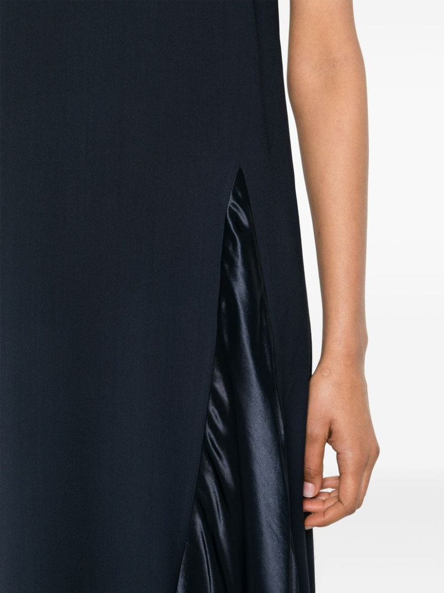 Erika Cavallini Semi Couture Navy Sleeveless Midi Dress For Women Elegant Viscose Blend With Subtle Cady Texture