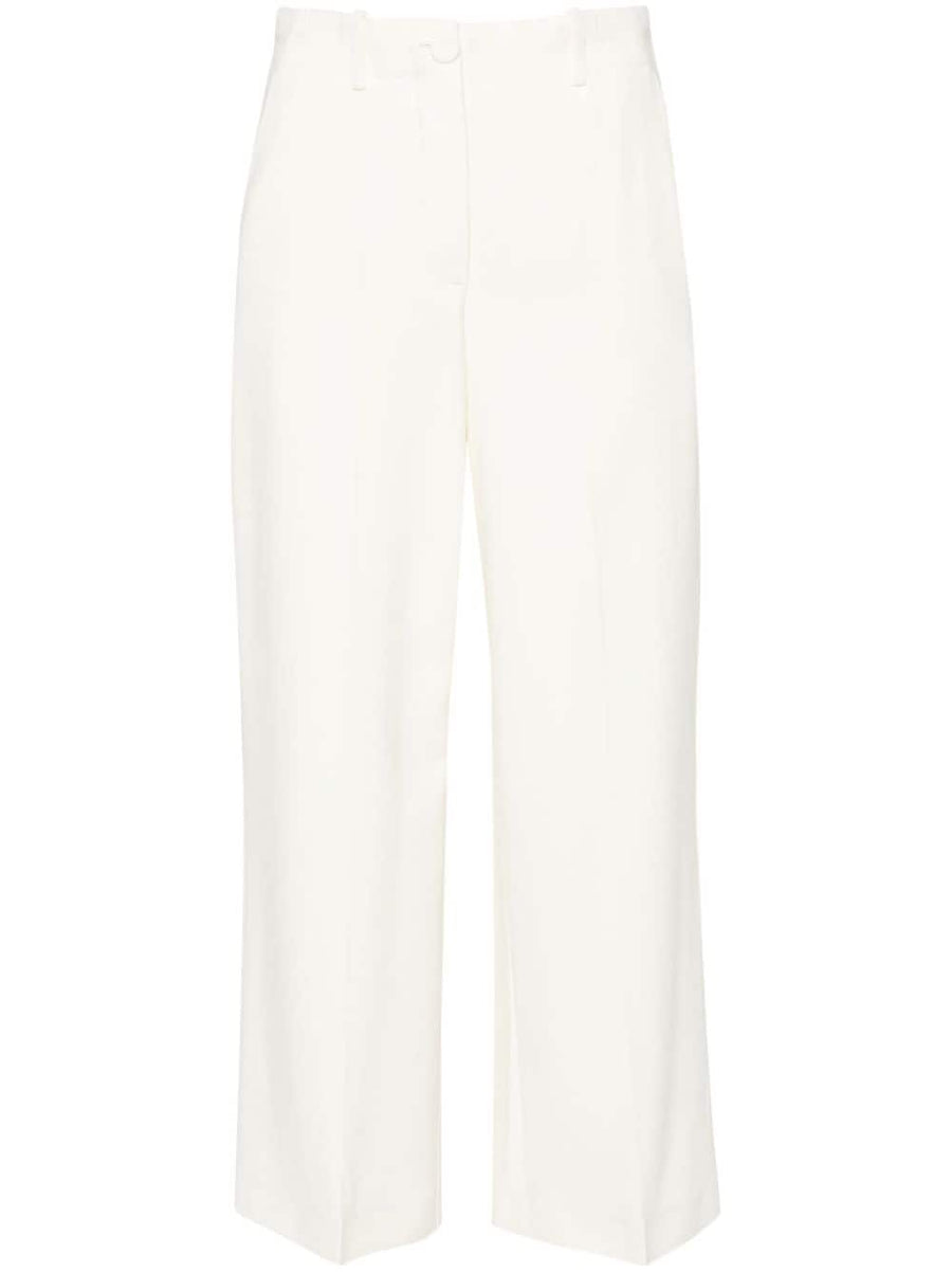 Erika Cavallini Semi Couture Wide Leg Trousers For Women Ivory White Textured Tailored Versatile Chic