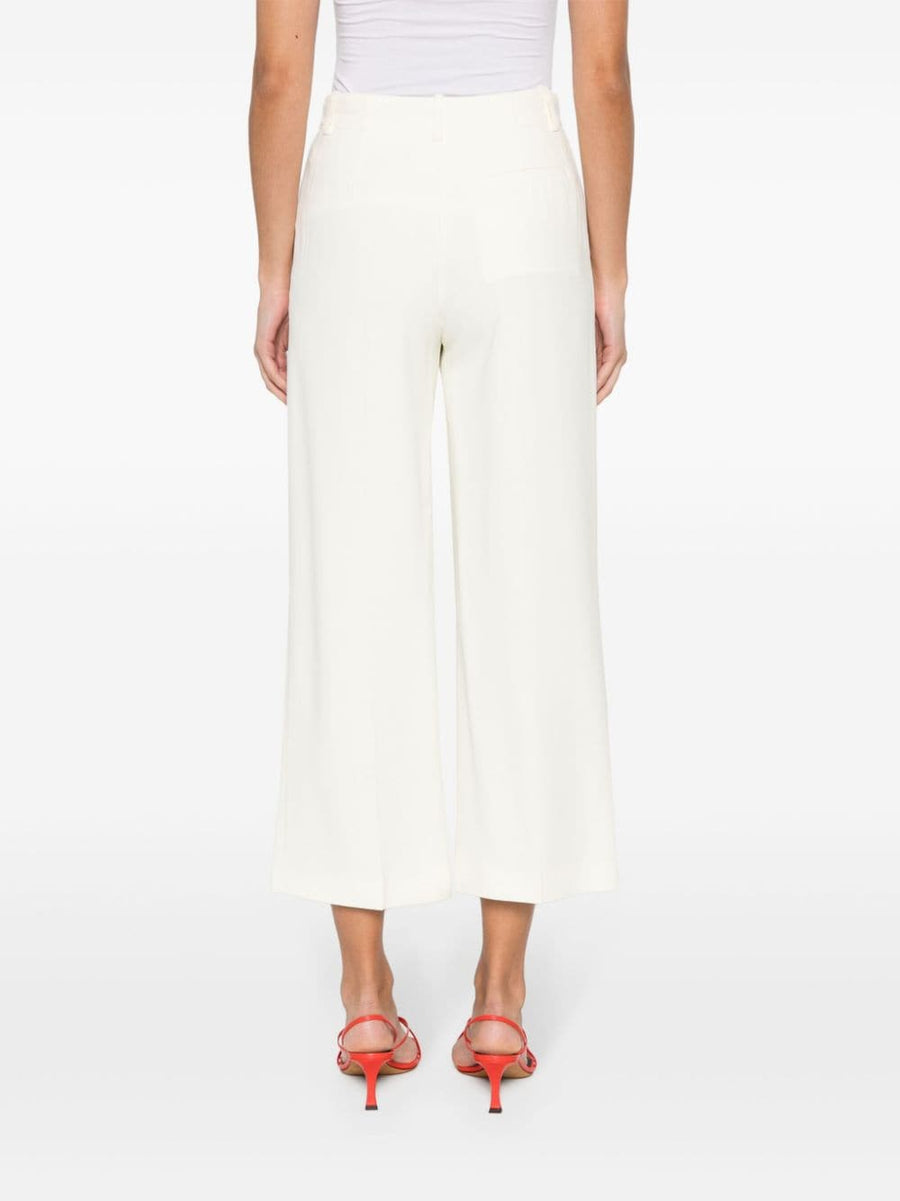 Erika Cavallini Semi Couture Wide Leg Trousers For Women Ivory White Textured Tailored Versatile Chic