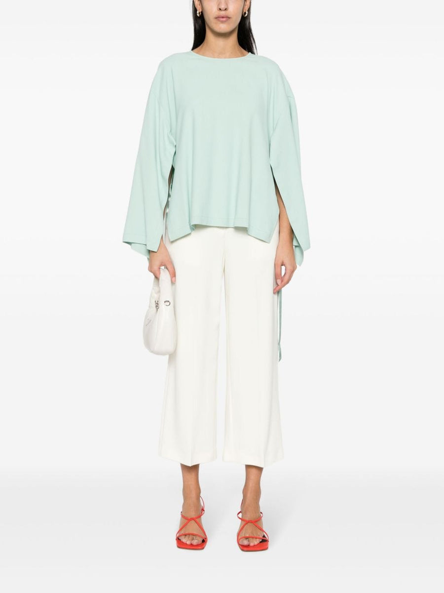 Erika Cavallini Semi Couture Wide Leg Trousers For Women Ivory White Textured Tailored Versatile Chic