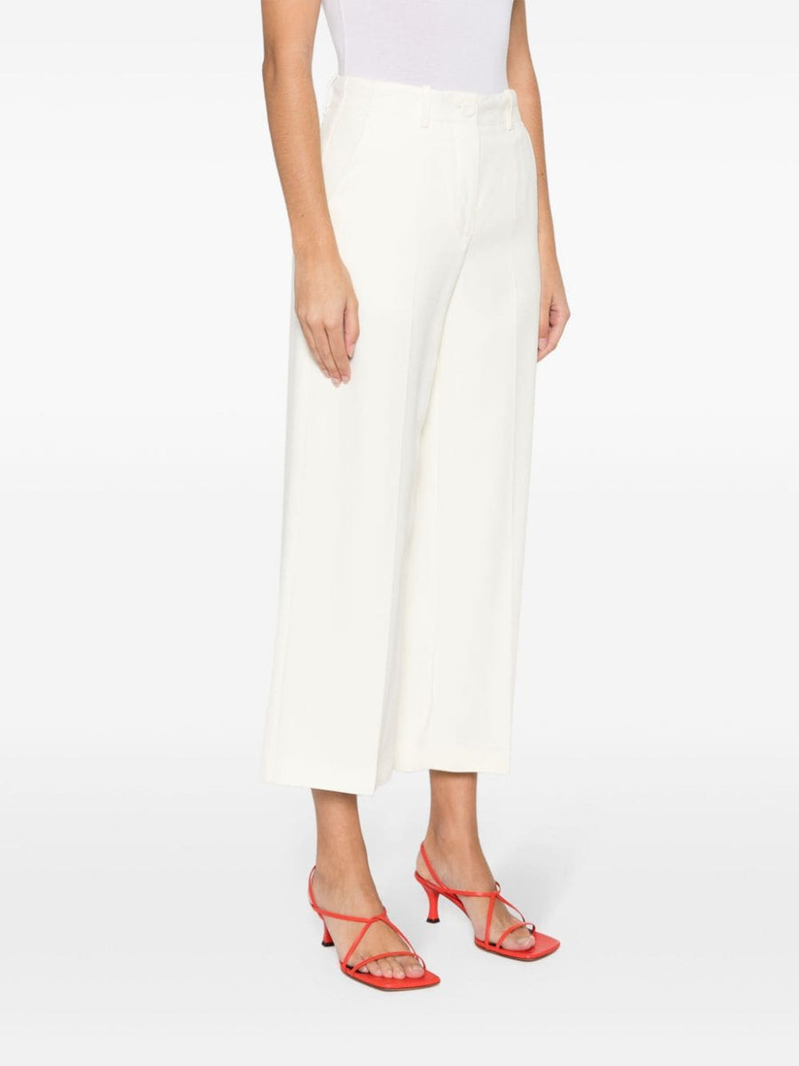 Erika Cavallini Semi Couture Wide Leg Trousers For Women Ivory White Textured Tailored Versatile Chic