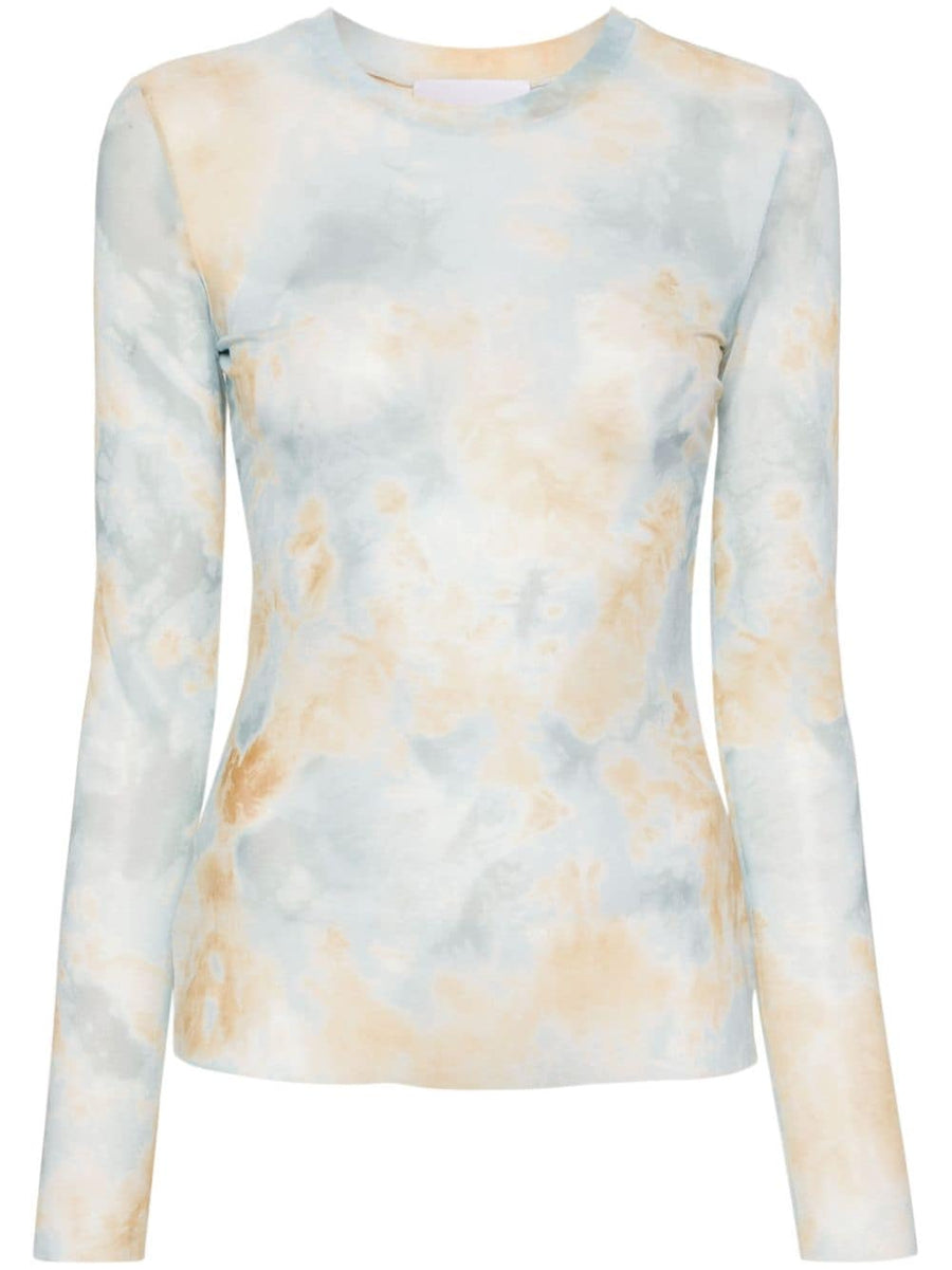 Erika Cavallini Semi Couture Women Long Sleeve Printed Top Versatile Two Tone Graphic Lightweight Semi Sheer Knit