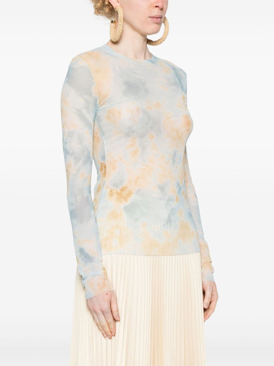 Erika Cavallini Semi Couture Women Long Sleeve Printed Top Versatile Two Tone Graphic Lightweight Semi Sheer Knit