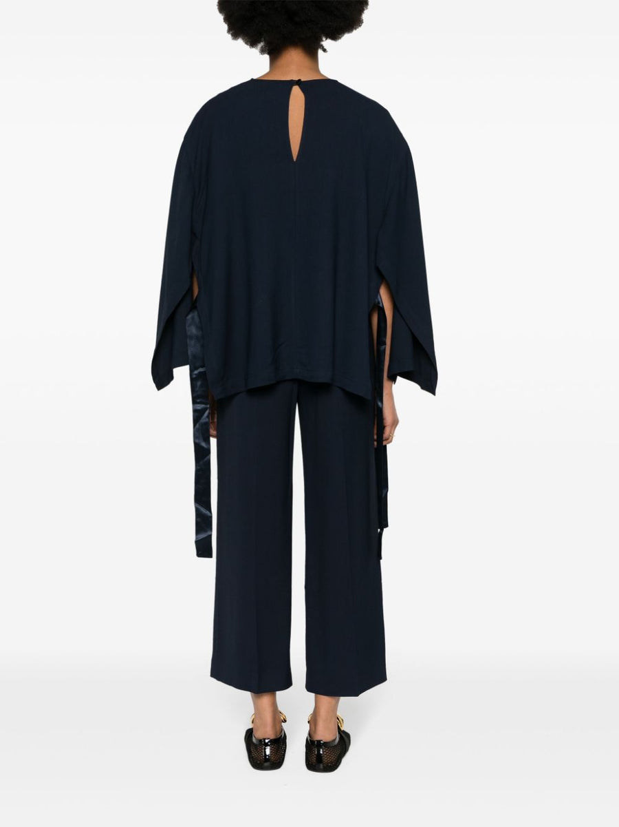 Erika Cavallini Semi Couture Cady Texture Blouse For Women Navy Versatile Office To Evening Top