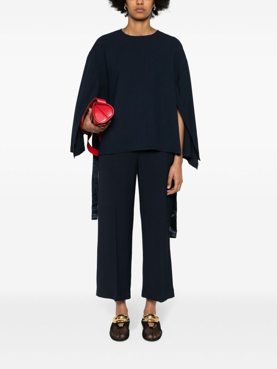 Erika Cavallini Semi Couture Cady Texture Blouse For Women Navy Versatile Office To Evening Top