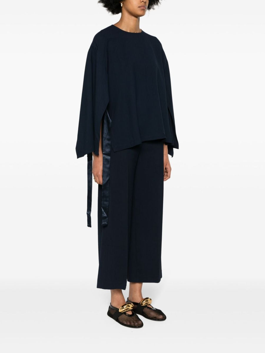 Erika Cavallini Semi Couture Cady Texture Blouse For Women Navy Versatile Office To Evening Top