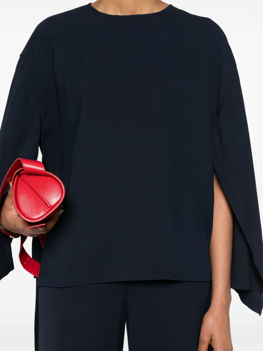 Erika Cavallini Semi Couture Cady Texture Blouse For Women Navy Versatile Office To Evening Top