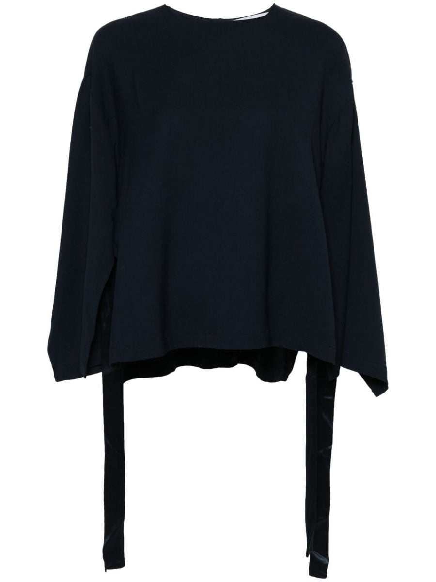 Erika Cavallini Semi Couture Cady Texture Blouse For Women Navy Versatile Office To Evening Top
