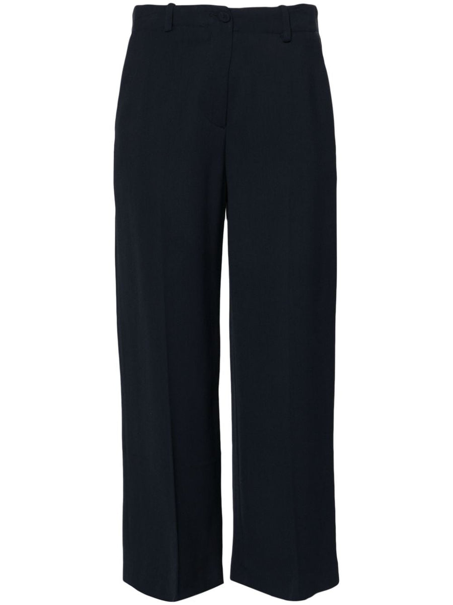 Erika Cavallini Semi Couture Wide Leg Trousers Navy Cady Texture For Women Luxury Polished Cropped Silhouette