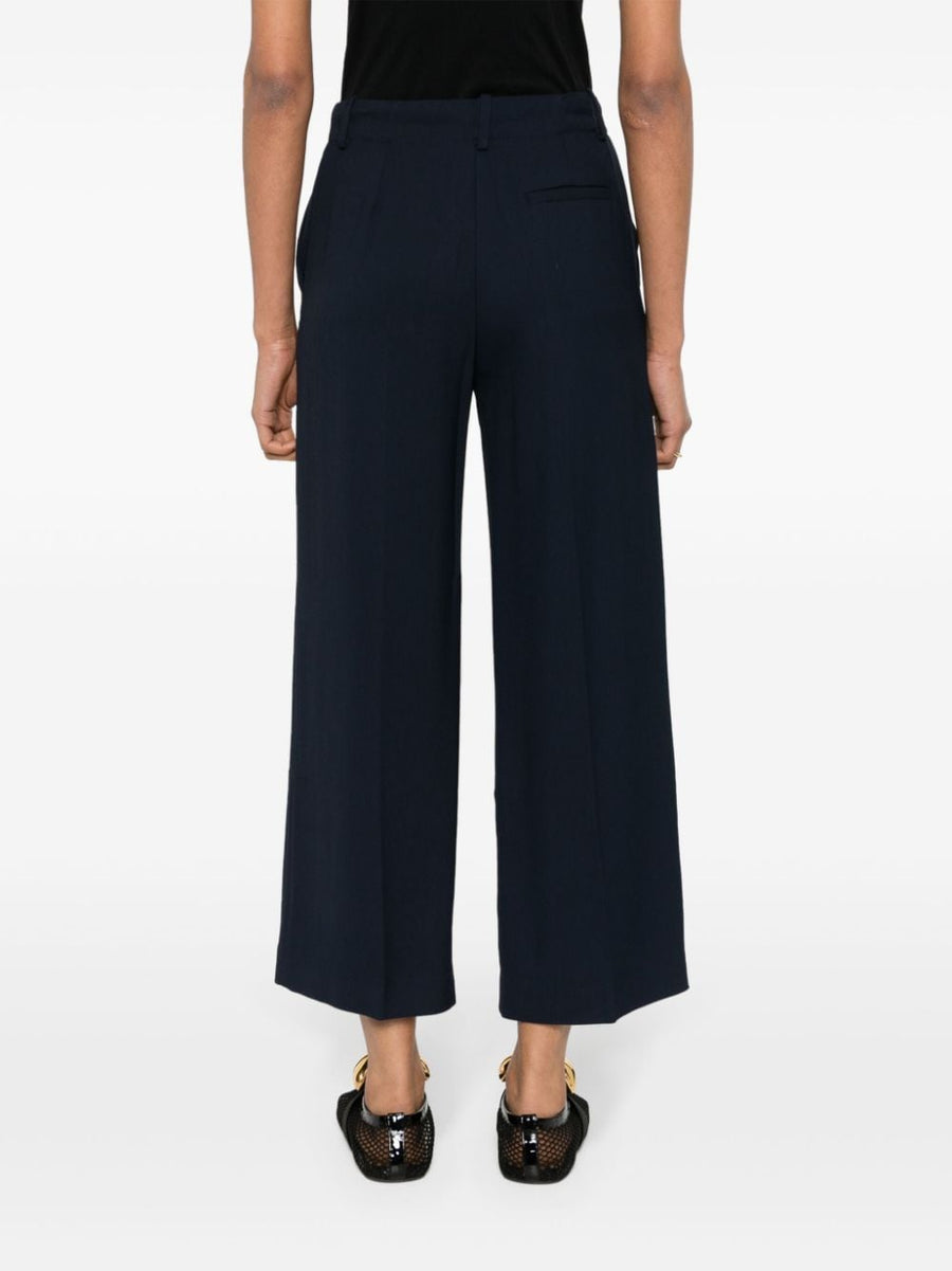 Erika Cavallini Semi Couture Wide Leg Trousers Navy Cady Texture For Women Luxury Polished Cropped Silhouette