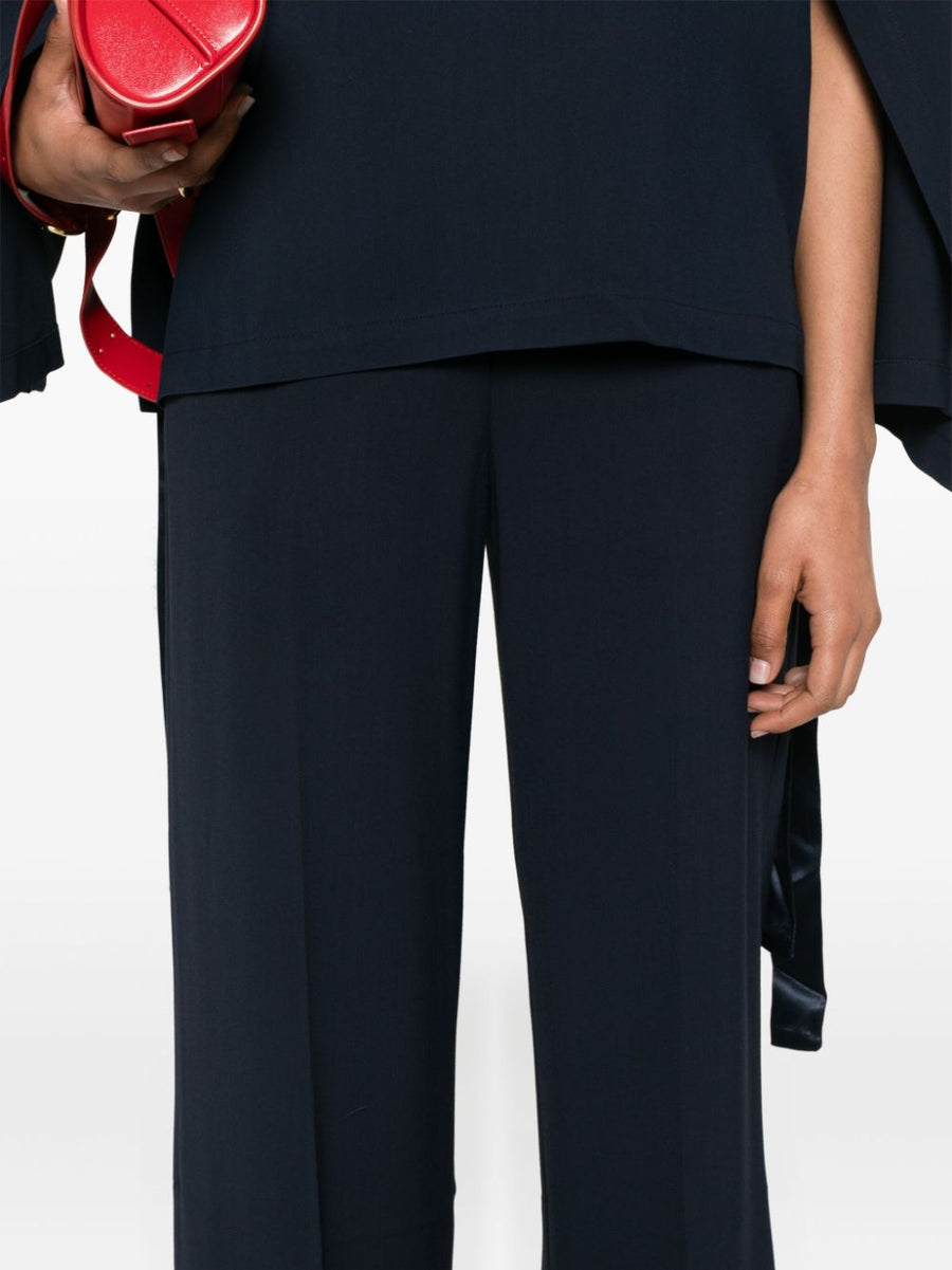 Erika Cavallini Semi Couture Wide Leg Trousers Navy Cady Texture For Women Luxury Polished Cropped Silhouette