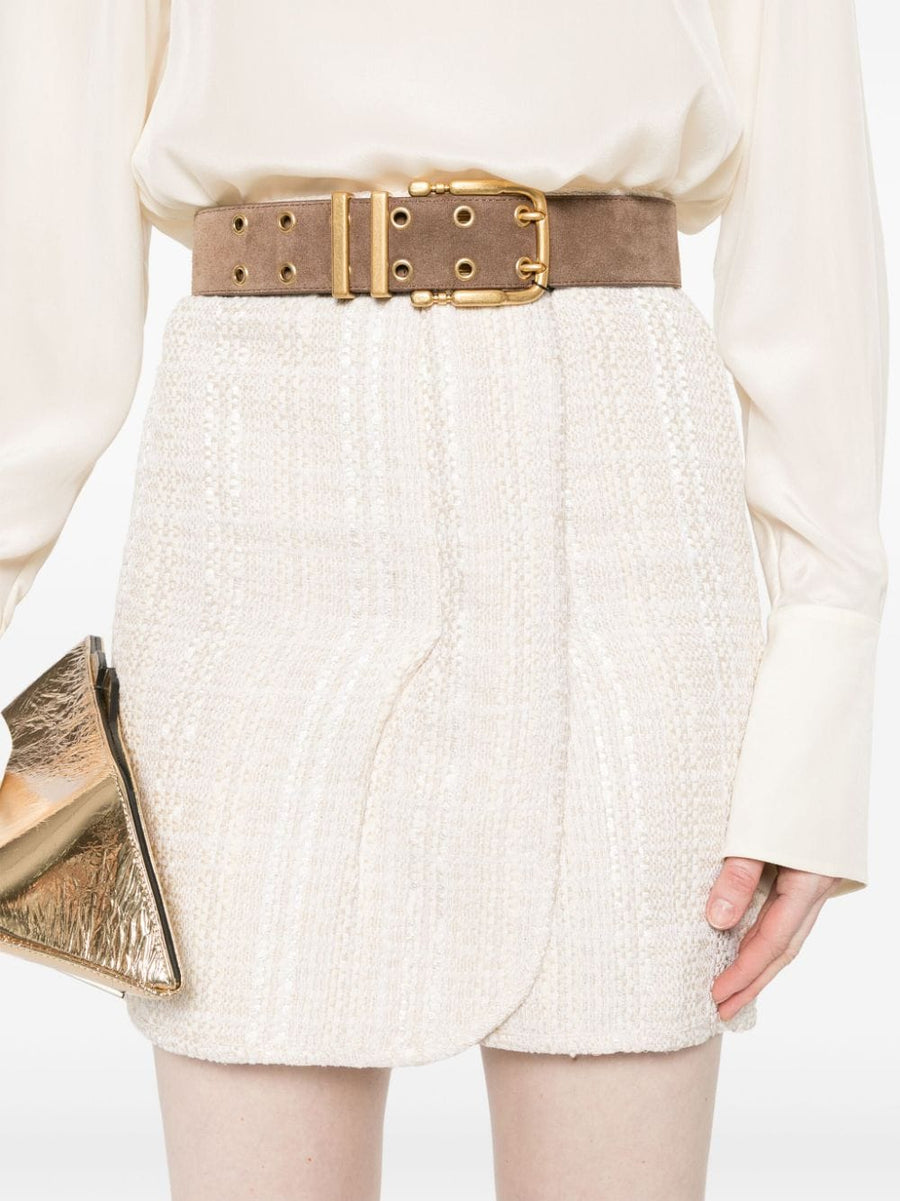 Iro Cotton Blend Wrapped Skirt with Boucle Texture for Modern Women Versatile Sand Beige Multicolour Weave