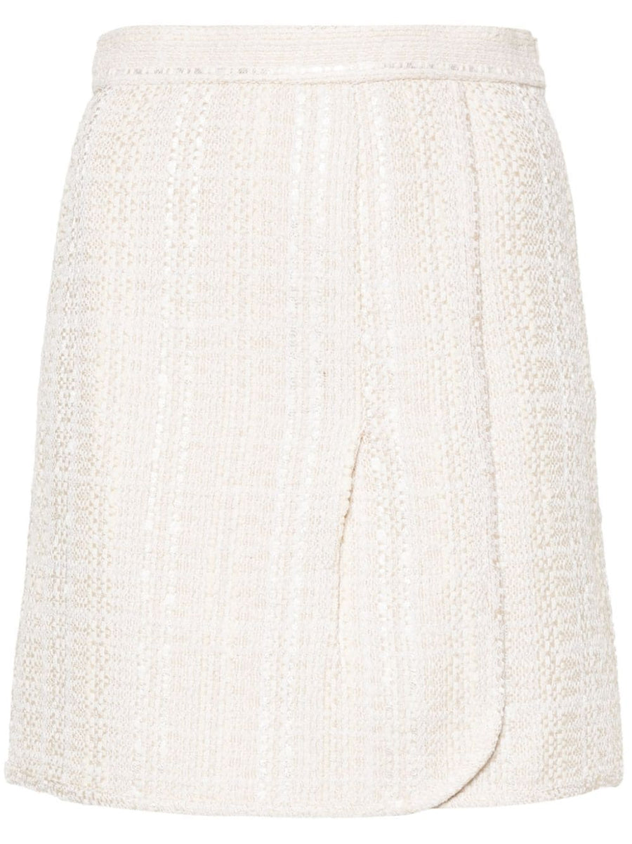 Iro Cotton Blend Wrapped Skirt with Boucle Texture for Modern Women Versatile Sand Beige Multicolour Weave
