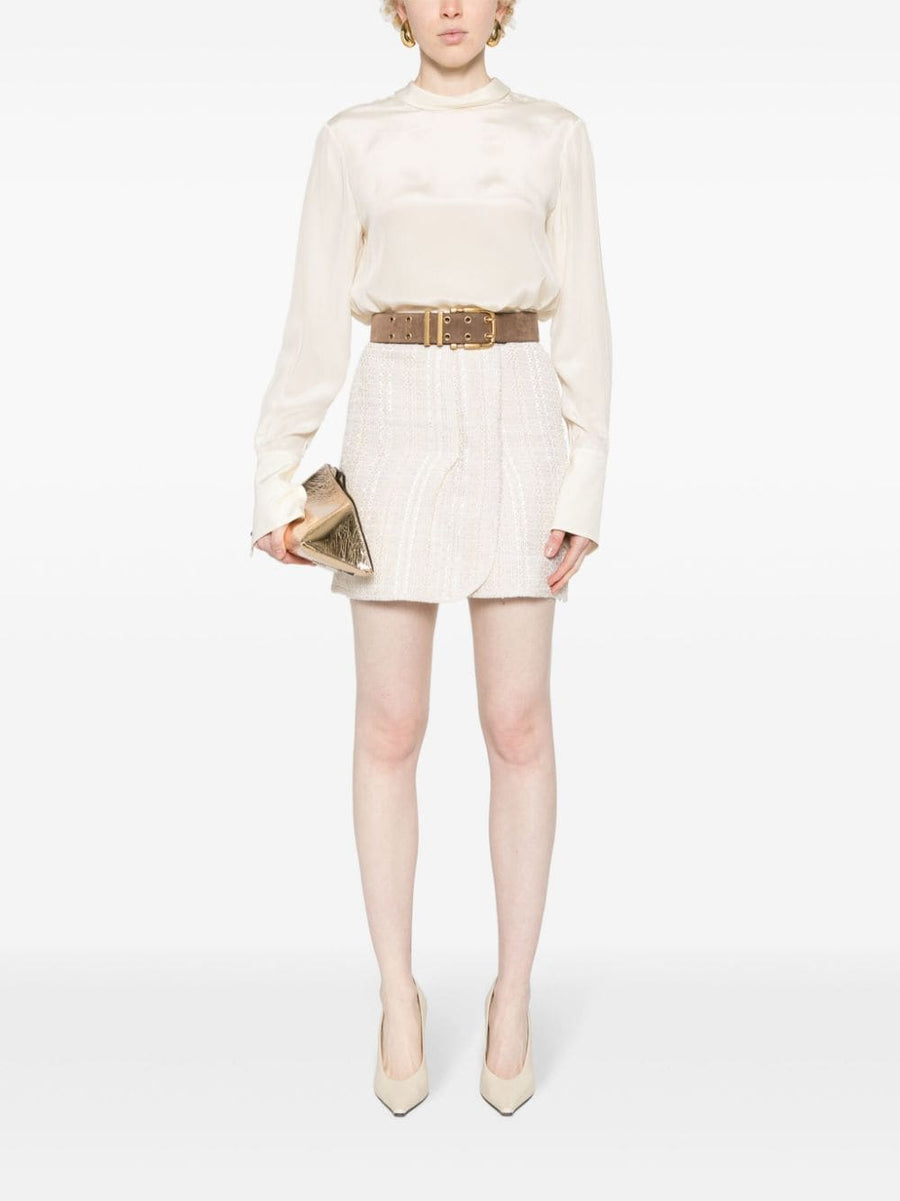Iro Cotton Blend Wrapped Skirt with Boucle Texture for Modern Women Versatile Sand Beige Multicolour Weave