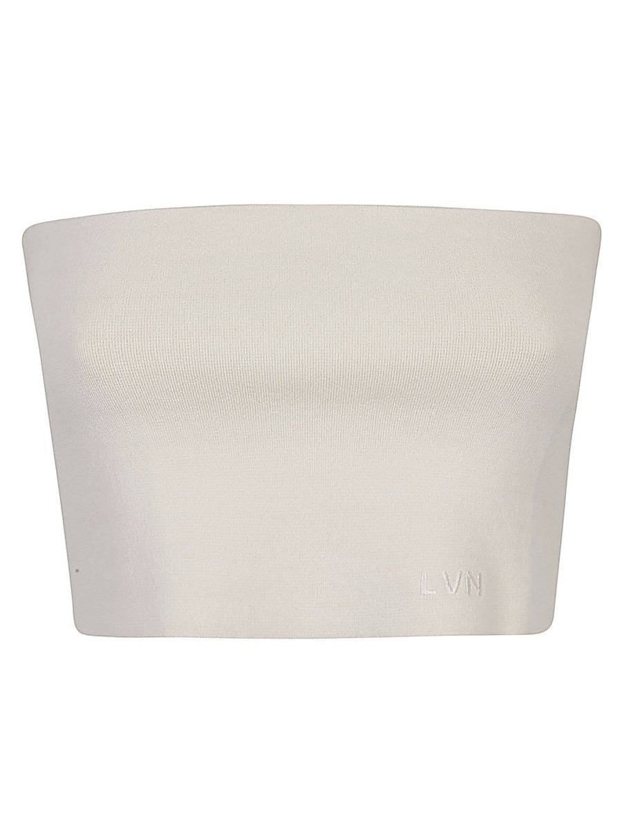 Liviana Conti White Bandeau Top With Tone-On-Tone Logo Luxury Summer Top For Women