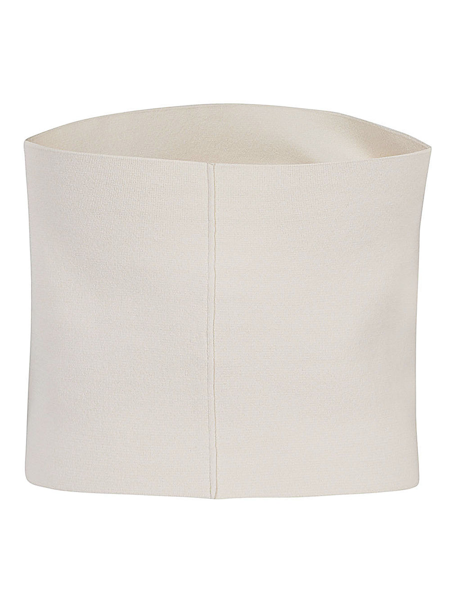 Liviana Conti White Bandeau Top With Tone-On-Tone Logo Luxury Summer Top For Women