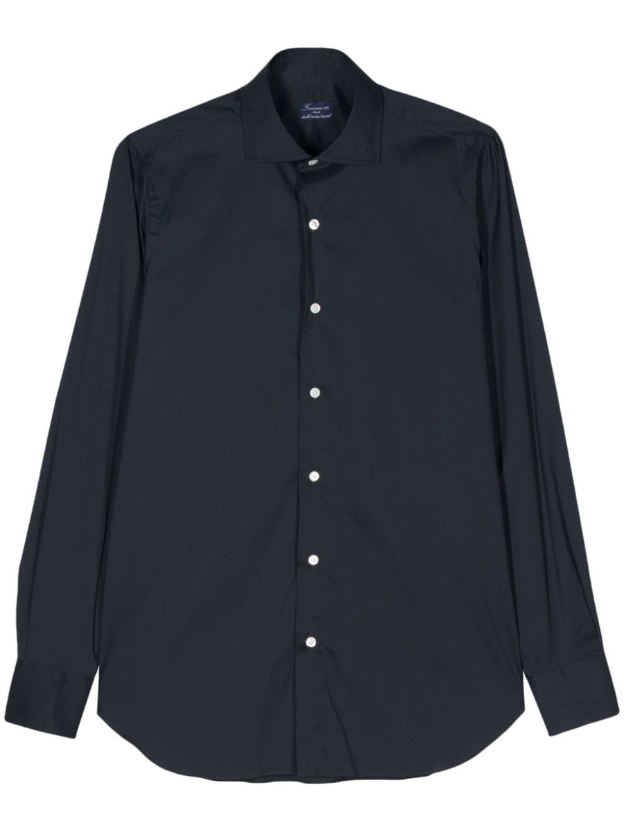 Finamore 1925 Napoli Navy Cotton Shirt For Men, Versatile Regular Fit With Stretch Comfort, Luxurious Quality