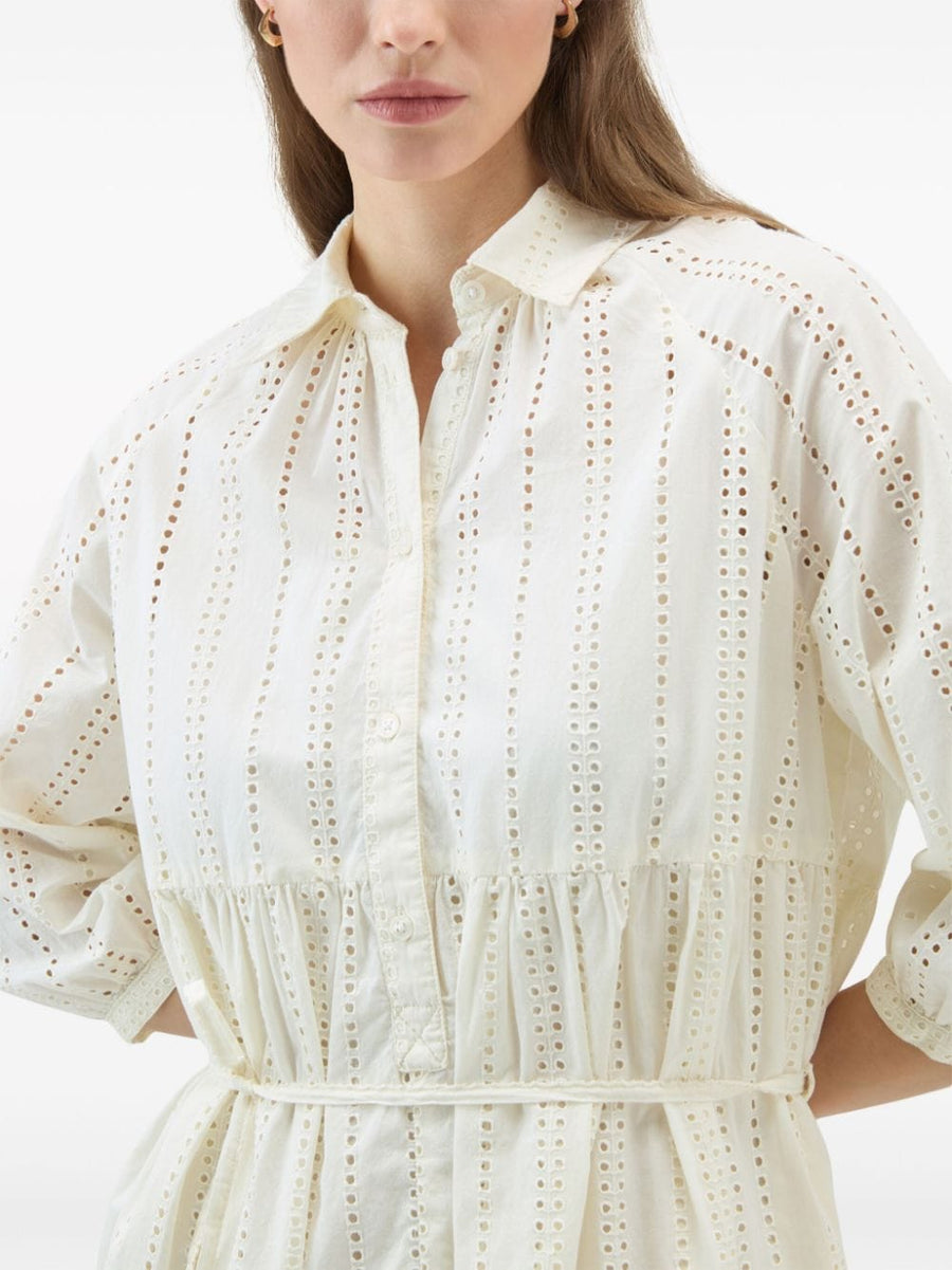 Woolrich Cotton Shirt Dress For Women Refined Broderie Anglaise Above Knee Silhouette Luxurious 100 Percent Cotton
