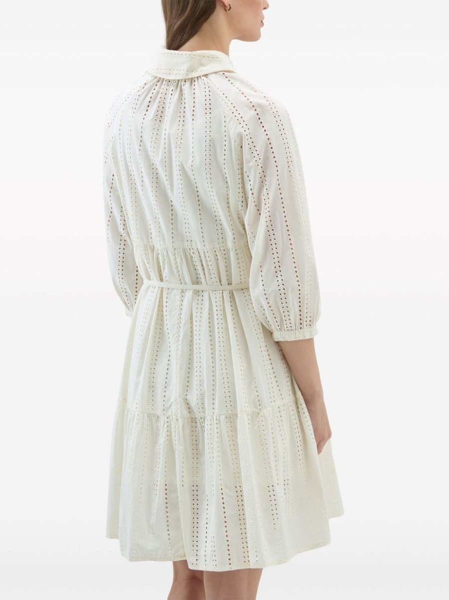 Woolrich Cotton Shirt Dress For Women Refined Broderie Anglaise Above Knee Silhouette Luxurious 100 Percent Cotton