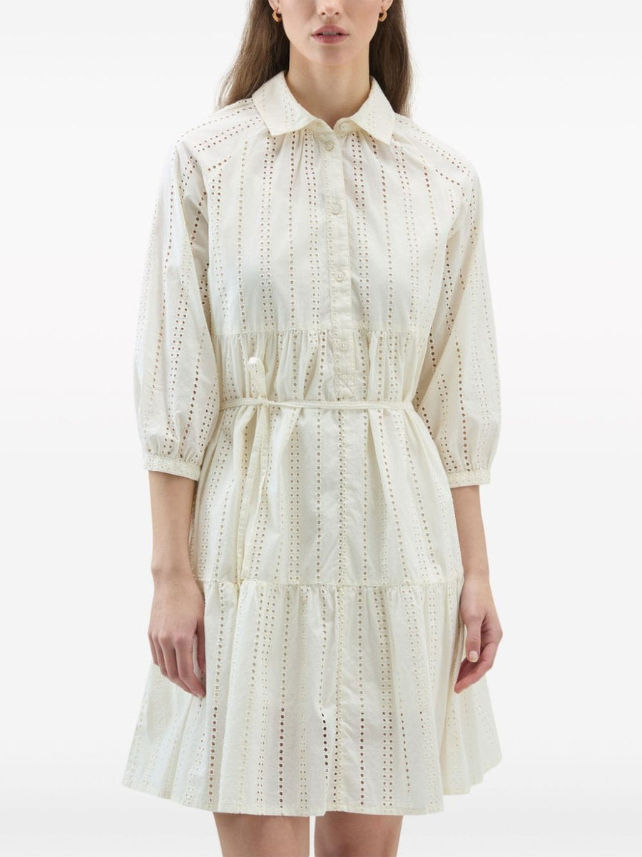 Woolrich Cotton Shirt Dress For Women Refined Broderie Anglaise Above Knee Silhouette Luxurious 100 Percent Cotton