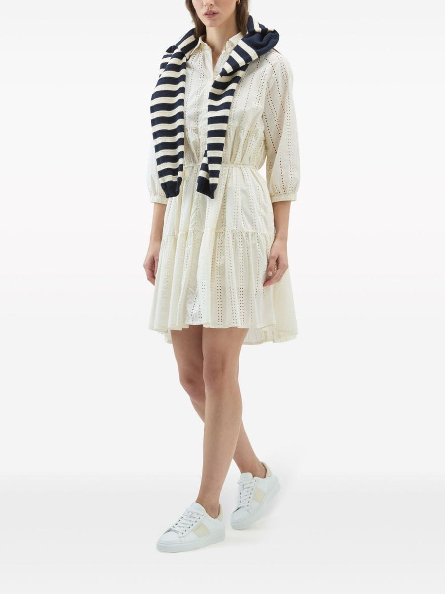 Woolrich Cotton Shirt Dress For Women Refined Broderie Anglaise Above Knee Silhouette Luxurious 100 Percent Cotton