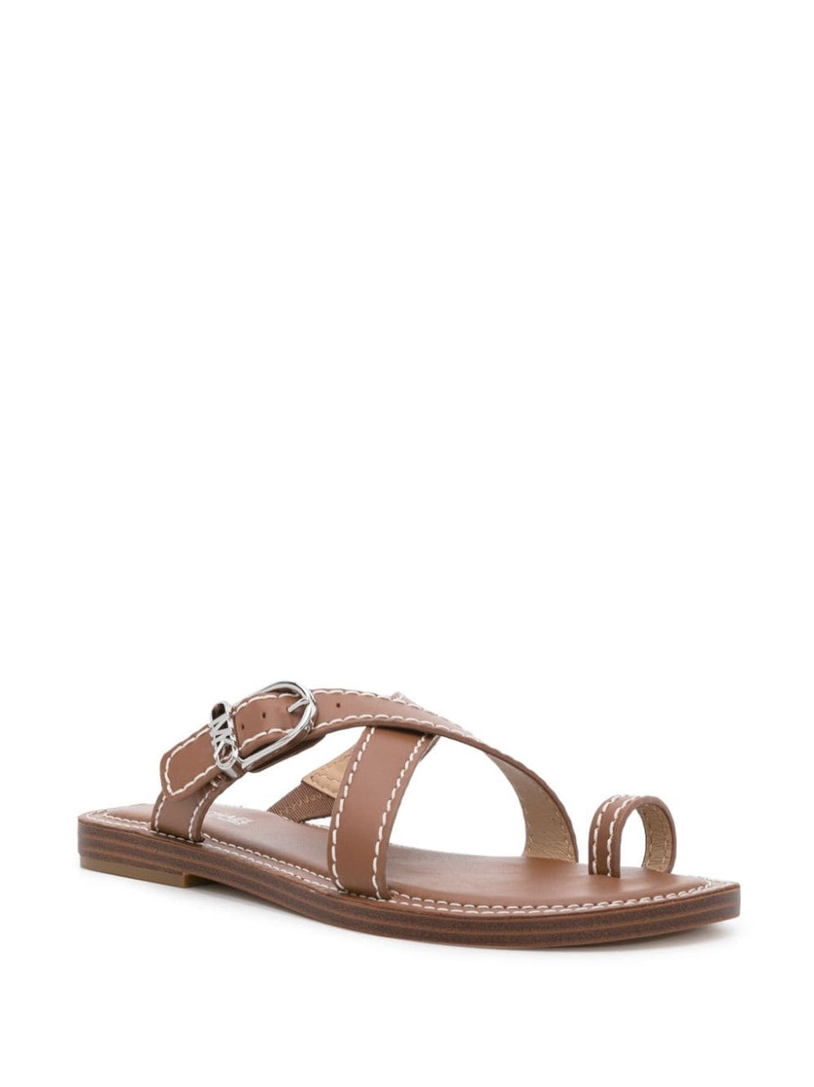 Michael Kors MMK Ashton Leather Flat Sandals for Women Premium Calf Leather Slip On Crossover Straps