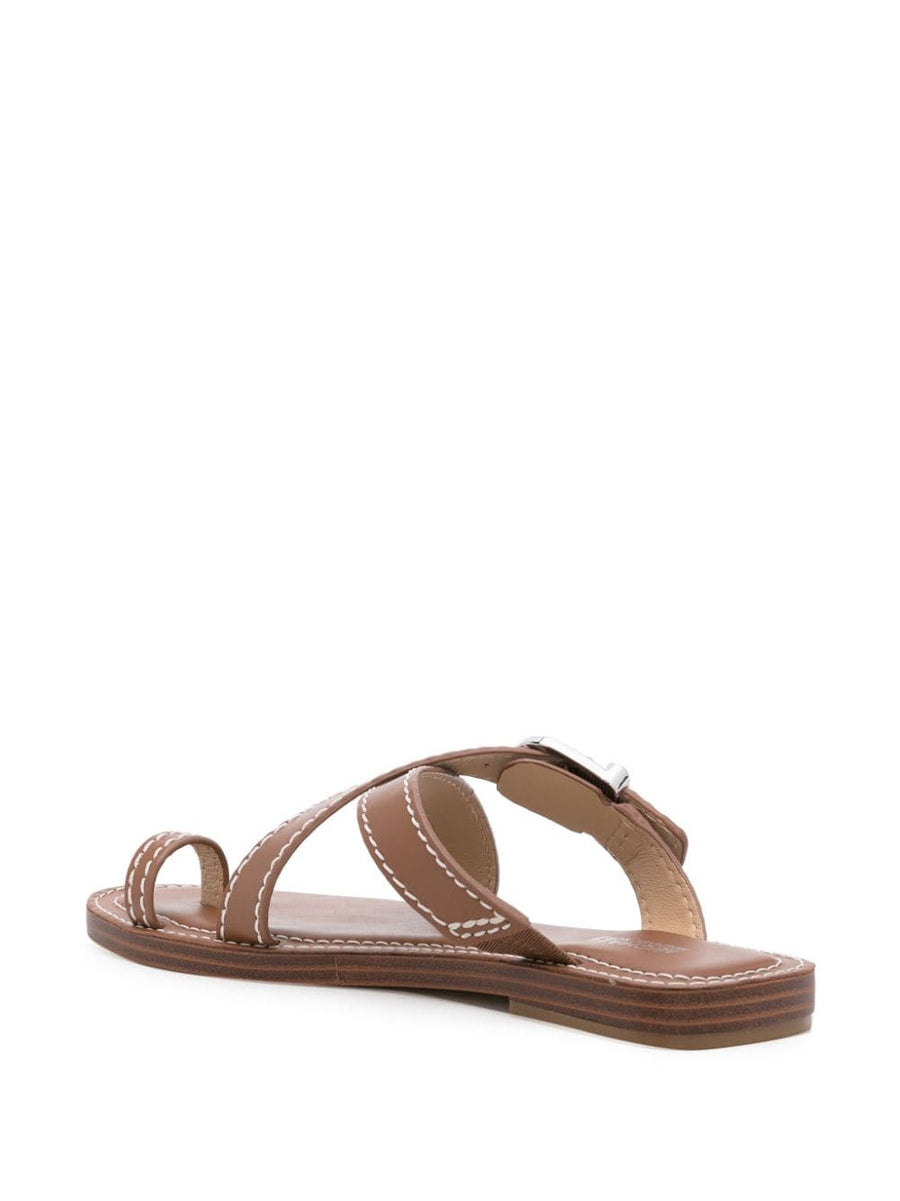 Michael Kors MMK Ashton Leather Flat Sandals for Women Premium Calf Leather Slip On Crossover Straps